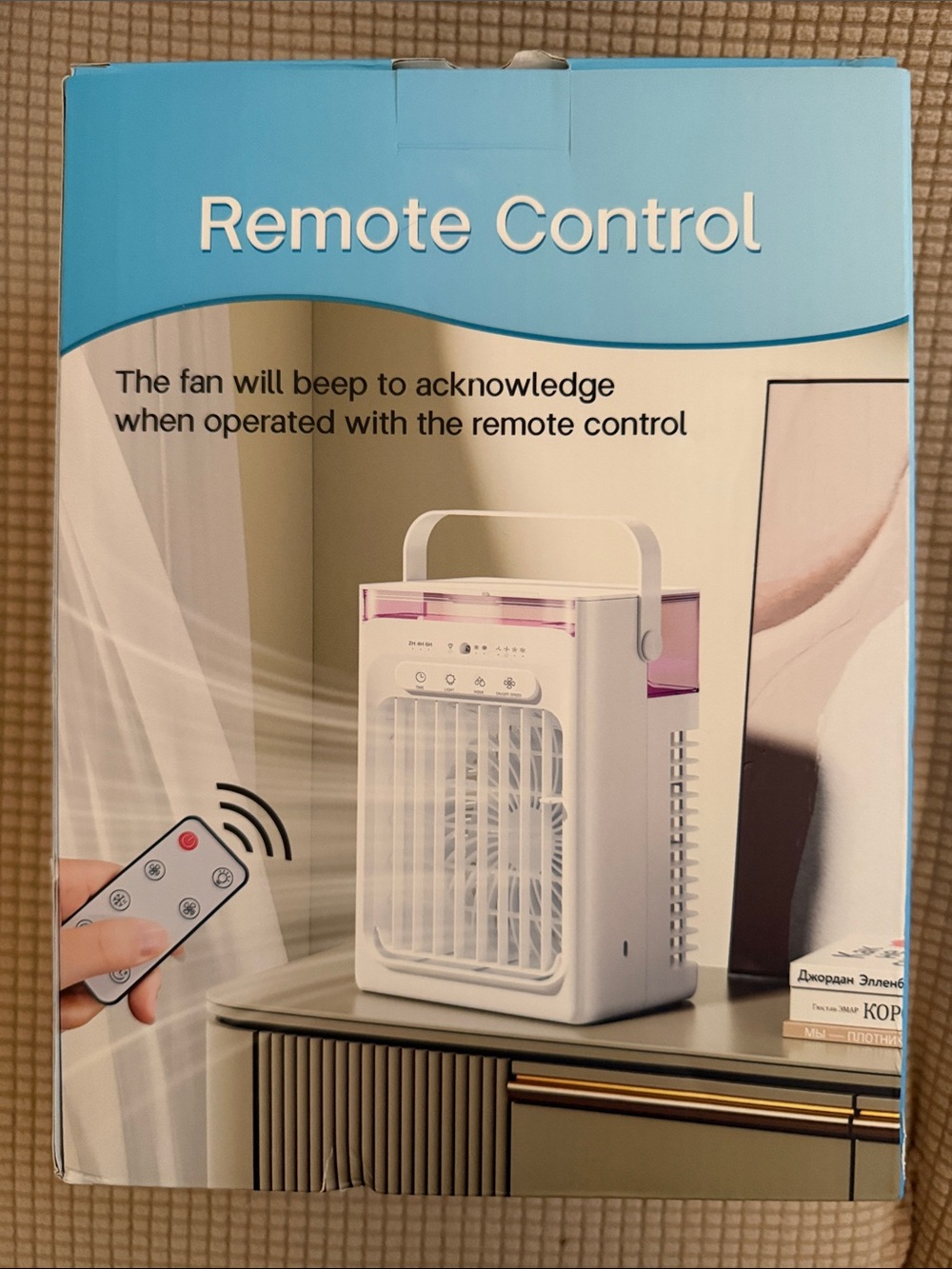 Portable White Air Cooler with Pink Accent - Remote Control